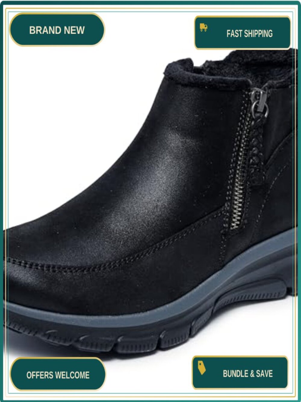 Vegan Leather Chenille Lined Ankle Booties with Memory Foam Insole